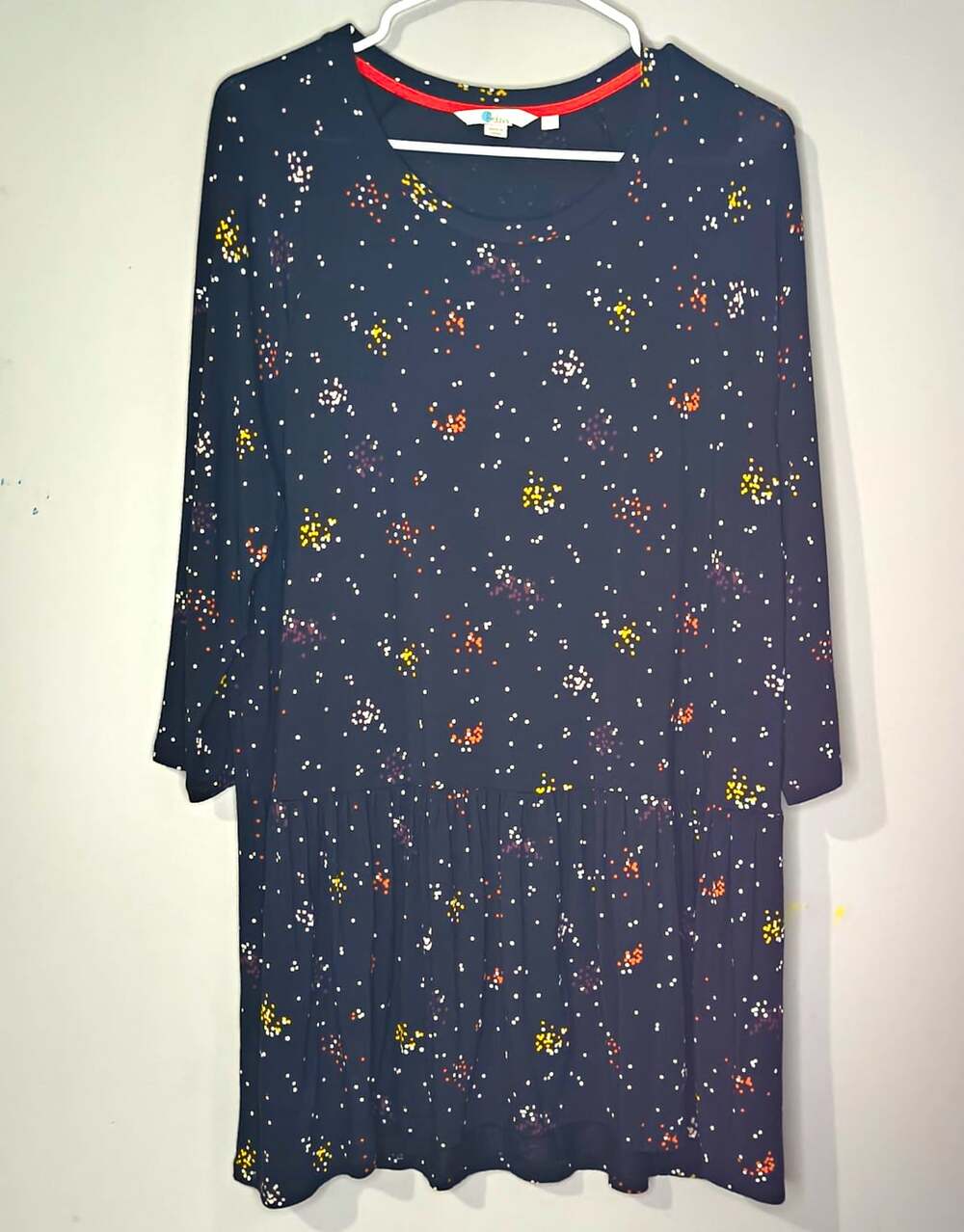 Boden Navy Multicolor Polka Dot Tunic blouse Women’s L 3/4 Sleeve Pullover